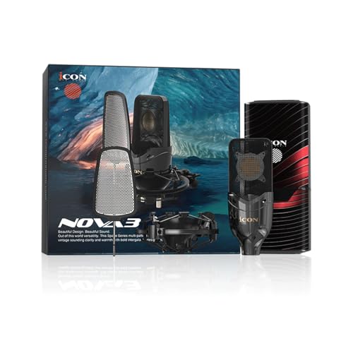 iCON Nova 3 Large Diaphragm Condenser Microphone with XLR Shock Mount | Large Diaphragm Condenser Microphone, 34mm Gold Capsule, Cardioid XLR Mic, Shock Mount for Studio Recording.