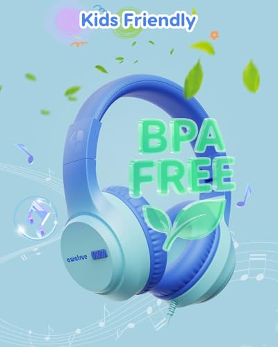 awatrue Kids Headphones for School, 74‑85‑94dB, 3.5mm Jack, HK07 | Foldable Wired Over Ear Headphones, for Toddler School/Travel/iPad/Tablet, Blue - color: Blue