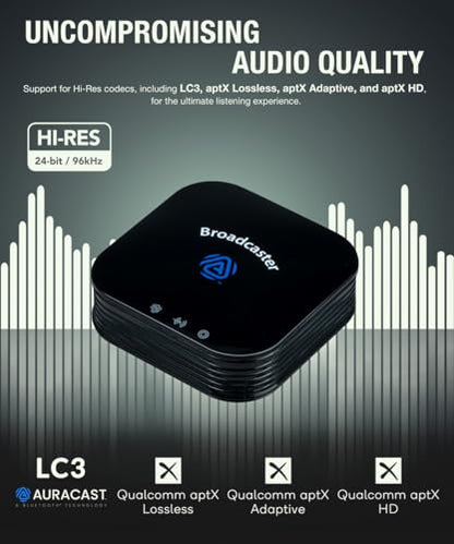 BA210 v2 Auracast Bluetooth Transmitter, LC3, AptX Lossless, AptX HD, Optical & 3.5mm Inputs, Compatible with Galaxy Buds 2 Pro, Buds 3, JY300 JM320, Hearing Aids and Bluetooth Headphones
