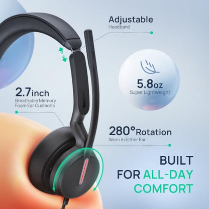 Yealink UH46 PC Headset with Mic Noise Cancelling Wired Headset USB -C/A | Stereo PC Laptop Computer Headset with 3 Noise Cancelling Microphones Plug & Play for Home Office Online Meetings UC Platform - size: Stereo - UC