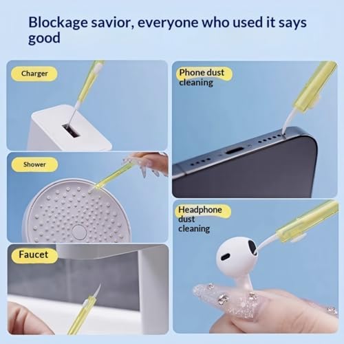 5 Pcs Charging Port Cleaner Dual Side Multifunction Speaker Port Cleaning Tool Anti-Clogging Mini Brushes & Hook for Cell Phone Earbuds