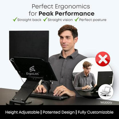 3 in 1 Laptop Stand for Desk, Book Stand & Phone Holder, Sky Black | Ergonomic Laptop Riser for Desk, Fits 11 to 18” Laptops with 2-21” Height Adjustability & 360° Swivel Rotation - Model 3
