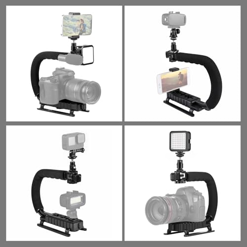 PULUZ U/C Shape Video Action Stabilizing Handle Grip Handheld Stabilizer Kit with Phone Clamp + LED Studio Light for Canon Sony Nikon Cameras and Home DV Camera Smartphones - style: stabilizer kits 2