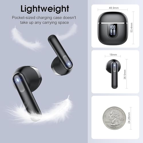 Wireless Earbuds, Bluetooth 5.4 Headphones with 3D Bass Stereo Sound, 40H In-Ear Buds with 4 ENC Noise Cancelling Mic, Ultralight Bluetooth Earbuds USB-C LED, IP7 Waterproof Earphones for Android iOS - color: Black