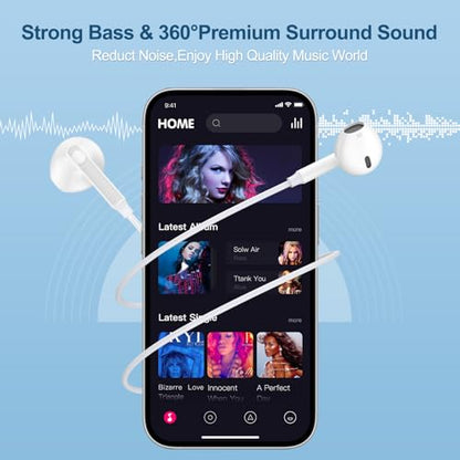 USB C Headphones Wired USB C Earbuds in-Ear Plugs for iPhone 17E/17 Pro Max - color: White