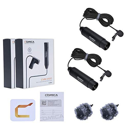 COMICA XLR Microphone CVM-V02O 2 Pack 14.76 fts Phantom Power Omni-Directional Lavalier Lapel Microphone for Canon Sony Panasonic Camcorders Zoom H4n H5 H6 Tascam DR-40 DR-60D DR-70D DR-100 Recorders