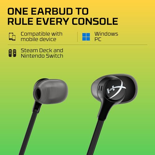 HyperX Cloud Earbuds II – 14mm Drivers, Four Eartips, Hard-Shell Carrying Case, Low-Profile 90° Plug, 3.5mm Plug, Built-in Microphone, Multi-Function Button, PC, Mobile, Nintendo Switch – Black - color: Black