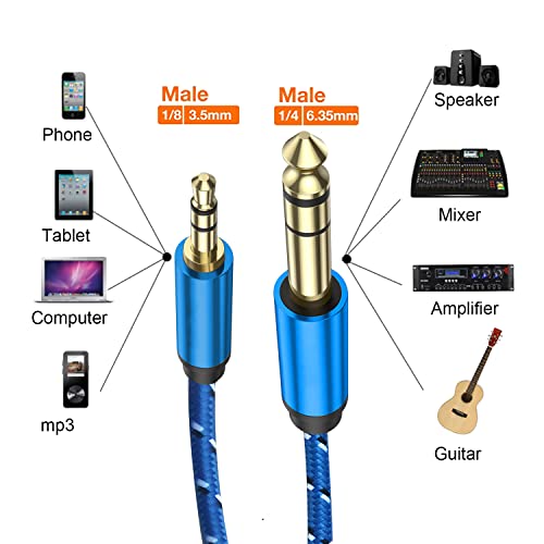 WISYIFIL 1/4 inch to 3.5mm Stereo Audio Cable, 6.35mm to 3.5mm Headphone Adapter, 1/4 to 1/8 Male to Male Aux Cord, 3.3ft (1m) Long, for Guitar, Cellphone, Laptop, Switch, Home Theater Devices - size: 3.3ft
