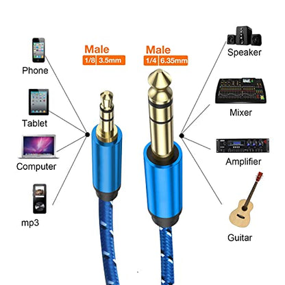 WISYIFIL 1/4 inch to 3.5mm Stereo Audio Cable, 6.35mm to 3.5mm Headphone Adapter, 1/4 to 1/8 Male to Male Aux Cord, 3.3ft (1m) Long, for Guitar, Cellphone, Laptop, Switch, Home Theater Devices - size: 3.3ft