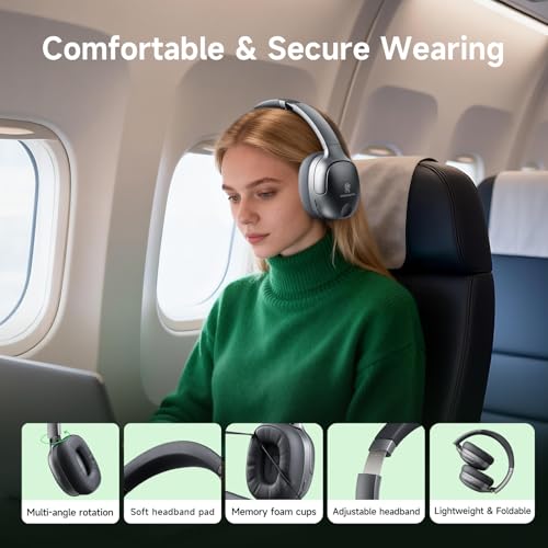 Wireless Hybrid Active Noise Cancelling Headphones, 50H Playtime Wireless Over Ear Headphones with Microphone, HiFi Deep Bass, Comfortable Foldable Earphones for Travel/Work (Gray) - color: Grey