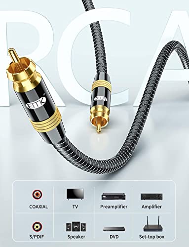 EMK 5Ft RCA to RCA Subwoofer Cable - 24K Gold-Plated, Nylon Braided RCA Audio Cable, Double Shielded Digital Coaxial Cable for Premium Home Theater & Hi-Fi Systems - color: Male to Male Brown, size: 5 Ft/1.5M, style: RCA to RCA