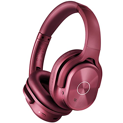 ZIHNIC Active Noise Cancelling Headphones, 40H Playtime Wireless Bluetooth Headset with Deep Bass Hi-Fi Stereo Sound,Comfortable Earpads for Travel/Home/Office (Red) - color: Red