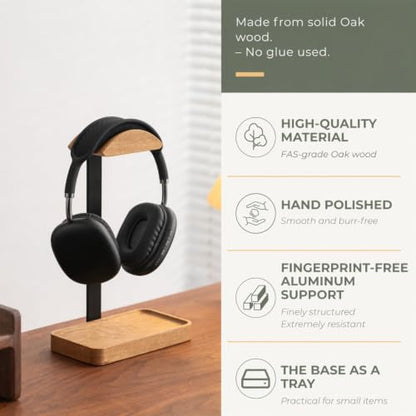 muso wood Oak Headphone Stand, Wood Headset Stand with Storage Base | Desk Holder for Gaming & Office, Compatible with AirPods Max, Bose, Razer Headsets - color: Oak wood