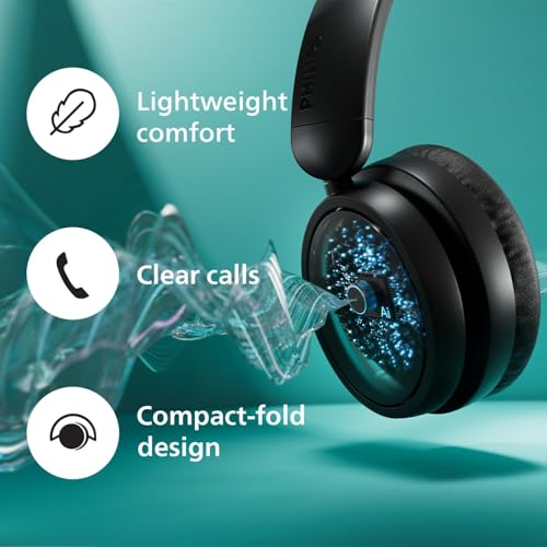 Philips H5209 Wireless Headphones,Over-Ear Bluetooth Headphones with Dynamic Bass,Clear Call, 65 H Battery Life,Fast Charging,Soft Ear Cups, Bluetooth 5.3, App Control, Lightweight,Black - style: H5209 Over-ear Headphone
