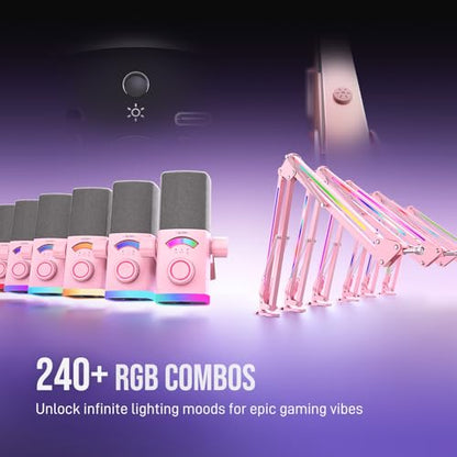 FIFINE AM8PROTP XLR/USB Gaming Microphone Kit, Dynamic RGB Streaming Mic - color: Pink