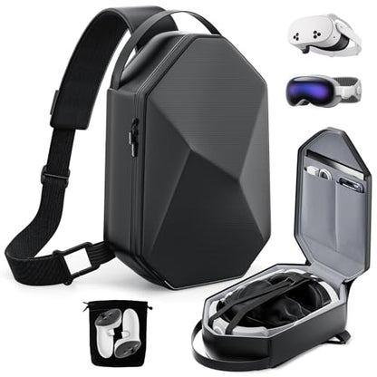 TOENNESEN VR Carrying Case for Meta Quest 3S/3/2, Fits BOBOVR/KIWI Straps | Half-Hard Shell, Shoulder Strap, Storage for Headset and Controllers, Travel-Friendly Design - color: Black