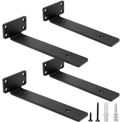 HITOMEN Heavy Duty Floating Shelf Brackets, 8-Inch (1/5'' Thick) Hidden Shelves Hardware, Iron L Brackets, Rustic Industrial Black Metal Wall Shelving Supports, 4 Pack - size: 8 Inch, style: 4 Pack