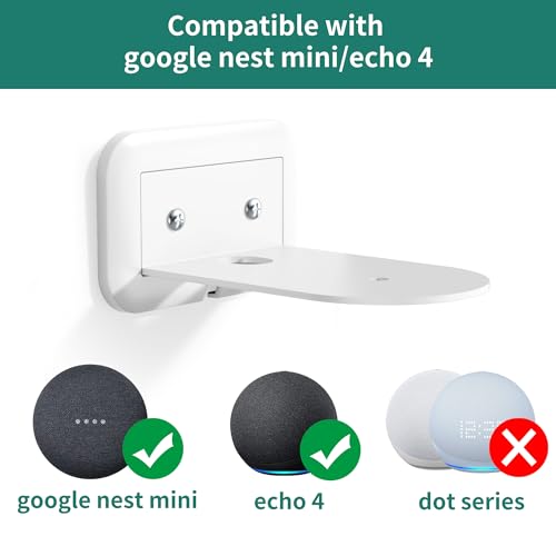 HomeMount Metal Wall Mount for Google Nest Mini & 4th Gen - Speaker Wall Mount Holder with Cable Management to Hide Messy Wires Space-Saving Accessories(White)