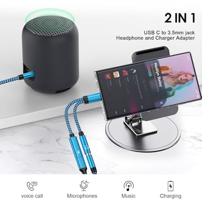 Pixel 10a 9 USB C to 3.5mm Headphone Charger Adapter for Google Pixel 10Pro | 9 Pro XL 8 7,Samsung Galaxy S26Ultra S25FE A16 A54 S24,iPhone 17e 16,2in1 Type C to Aux Audio Jack Fast Charging Dongle Cable