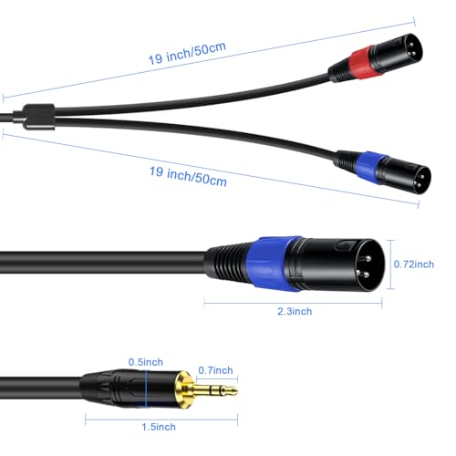 2 Pack 3.5mm TRS to 2 XLR Cable, 6.6 Foot, Unbalanced 1/8 TRS Male to Dual XLR Male, Y Splitter to Dual XLR Breakout Cable, Pure Copper and Plated Connectors for Smartphone - size: 6.6 foot, style: 3.5mm TRS to XLR male, 2 Pack