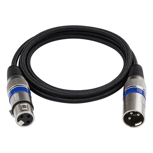 XLR Cable 3ft 3Pin XLR Male to Female Microphone Cable, 2-Pack | Short XLR Cable 26AWG Tinned Copper Nylon Braided Mic Cord for Mixer, Speaker Systems, Sound Equipments, Effector, Amplifier