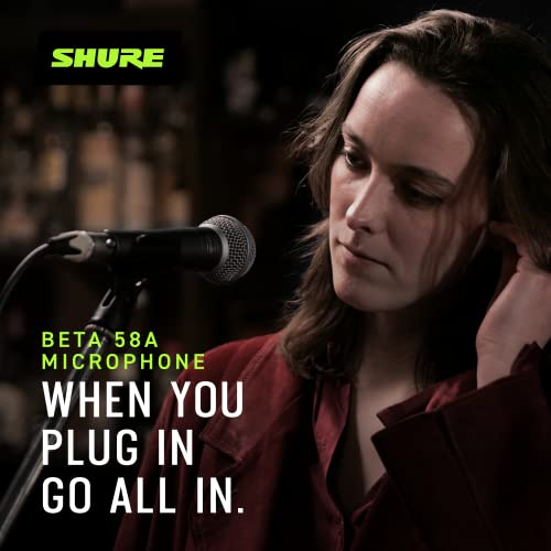 Shure BETA 58A Supercardioid Dynamic Vocal Microphone | Single Element Supercardioid Dynamic Mic for Stage and Studio, 5/8 to 3/8 (Euro) Thread Adapter and Storage Bag