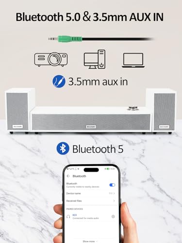 Computer Speakers,PC Speaker with Subwoofer,2.1 USB Powered Deaktop Speakers, Bluetooth 5.0 and RCA Input pc Speakers for Desktop, Laptops, Phonograph, Phones, Tablets(K03) (White)
