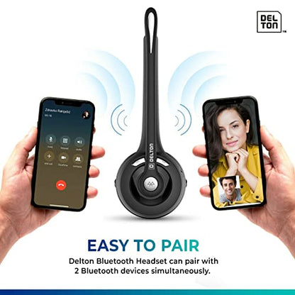 Delton 10X Trucker Bluetooth Headset, Wireless Headphones w/Microphone | Over The Head Single Earpiece with Mic for Call Centers, Truck Drivers - 18Hrs (with USB Dongle + Holding Hook) (2-Pack) - style: with USB Dongle + Holding Hook
