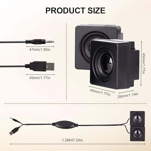 USB Computer Speakers, Mini Desktop Speakers USB Powered 3.5mm TRS Aux Speaker with Volume Control Wheel, for PC,Laptop,Tablet,Phone