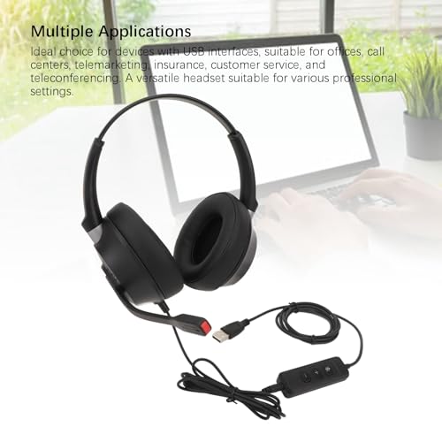 Phone Headset, Dual Ear Call Center Headset with Microphone, Noise Canceling, USB to USB C Adapter, for Office, PC, Laptop