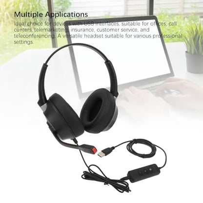 Phone Headset, Dual Ear Call Center Headset with Microphone, Noise Canceling, USB to USB C Adapter, for Office, PC, Laptop