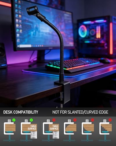 KC32 13-Inch Gooseneck Mic Stand, Heavy-Duty Desk Clamp for Podium | Flexible Arm Microphone Holder, Lectern Mount, 5/8-27 Thread, 3/8-16 Adapter, Mic Clip, Podcast, Pulpit, Studio, 3.2 lb Load - size: 13-INCH