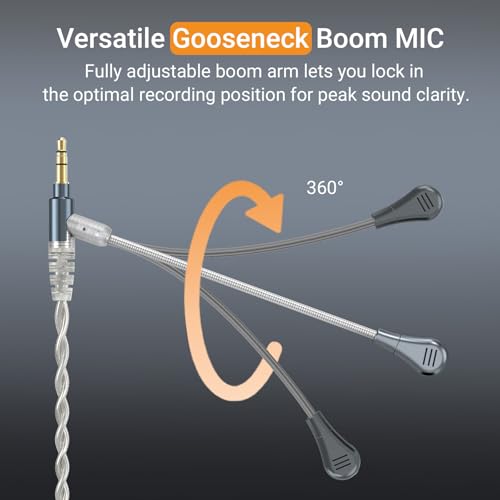 3.5mm Headphone Cable with Boom Mic, Mute Switch, Volume Control, Silver-Plated AUX Replacement Cord for Voice Chat, Calls, Game Consoles, WH1000-XM6/5/4, Studio Pro, Solo, More, 4 FT