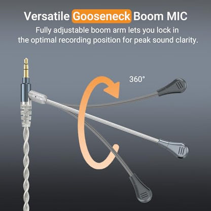 3.5mm Headphone Cable with Boom Mic, Mute Switch, Volume Control, Silver-Plated AUX Replacement Cord for Voice Chat, Calls, Game Consoles, WH1000-XM6/5/4, Studio Pro, Solo, More, 4 FT