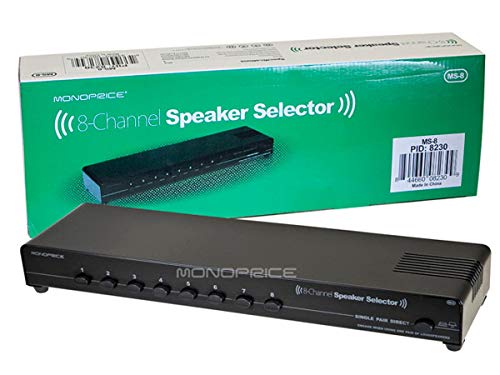 Monoprice 108230 8-Channel Speaker Selector - Black With Impedance Matching Protection, Up To 200 Watts Per Ch. Perfect for Home Theater Audio