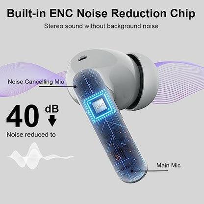 Wireless Earbuds, Bluetooth 5.4 Headphones Bass Stereo, Graphite Gray | Ear Buds with Noise Cancelling Mic LED Display, 36H, IP7 Waterproof in Ear Earphones for Laptop Pad Phones Sports Workout - color: Graphite Gray
