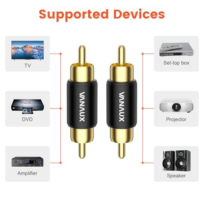 VANAUX 4PCS RCA Coupler Female to Female & Male to Male Barrel Connectors Subwoofer RCA Adapter Gold Plated for HDTV,Speakers, Amplifiers, Car Audio-Black - size: 4PCS-black, style: RCA Female to Female+Male to Male