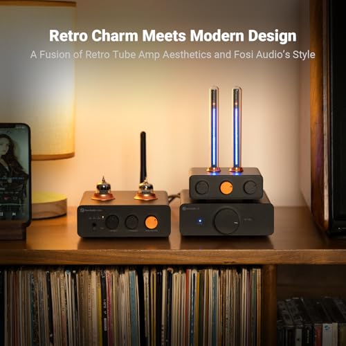 Fosi Audio Box X2 Phono Preamp, Mini Stereo Audio Hi-Fi Preamplifier and Music Visualizer, Sound Pickup Spectrum Analyzer, Vintage Tube RGB Ambient Light