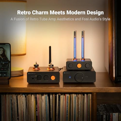 Fosi Audio Box X2 Phono Preamp, Mini Stereo Audio Hi-Fi Preamplifier and Music Visualizer, Sound Pickup Spectrum Analyzer, Vintage Tube RGB Ambient Light