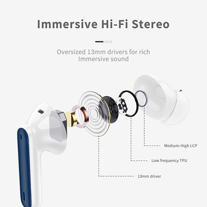 Wireless Earbuds, Bluetooth 5.4 Headphones in Ear with HiFi Stereo Deep Bass, 4 ENC Noise Cancelling Mic Wireless Earphones 40H, in-Ear Earbud Bluetooth Dual LED Display IP7 Waterproof, Dark Blue - color: Navy Blue