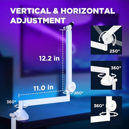 InnoGear Mic Arm Low Profile Microphone Boom Arm Mic Stand 360° Flex, White | Vibration Resistant, 3.3 lbs Weight Capacity, Extendable up to 25.6", Multiple Adapters, for Desk Thickness Within 2.75" - color: White, style: Low-profile A