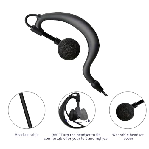 ETMY G Shape Earhook Headset with Mic - 2 Pack, 2 Pin Earpiece Compatible with Motorola Walkie Talkies CP200D CP185 CP200 CLS1410 CLS1110 BPR40 BPR40D RDU4100 RMU2040 and More Radios