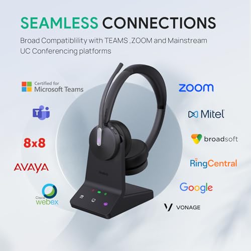 Yealink WH64 DECT & Bluetooth Mono UC Zoom Wireless Headset, 606 ft Range Single Ear with 3X Noise Cancelling Mic for Desk Phone, PC, Cellphone (Renewed) (Renewed)