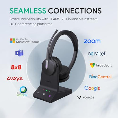 Yealink WH64 DECT & Bluetooth Mono UC Zoom Wireless Headset, 606 ft Range Single Ear with 3X Noise Cancelling Mic for Desk Phone, PC, Cellphone (Renewed) (Renewed)