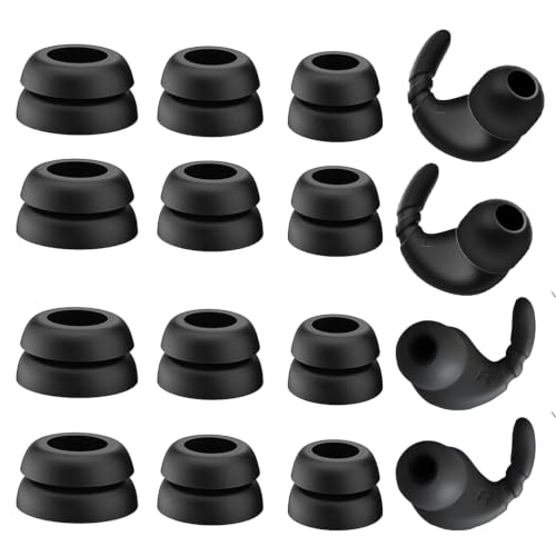 Universal Silicone Double Flange Ear Tips & Anti-Slip Ear Hooks Kit Black | 2 Pairs Ear Hooks + 6 Pairs L/M/S Earbuds Tips Replacement for In-Ear Headphones - color: Black