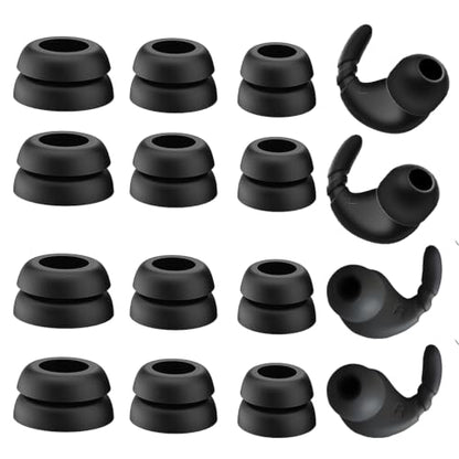 Universal Silicone Double Flange Ear Tips & Anti-Slip Ear Hooks Kit Black | 2 Pairs Ear Hooks + 6 Pairs L/M/S Earbuds Tips Replacement for In-Ear Headphones - color: Black