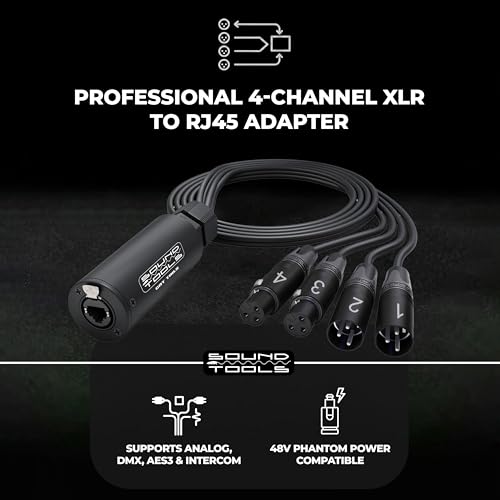 SoundTools CAT Tails MFX - 무대 및 라이브 사운드용 알루미늄 하우징 | 4 채널 2 암 + 2 수 XLR to EtherCON 브레이크 아웃 테일 - CAT5e/6/7을 통한 아날로그 오디오 보내기/반환 - Neutrik 커넥터 - size: XLR - Receive Send