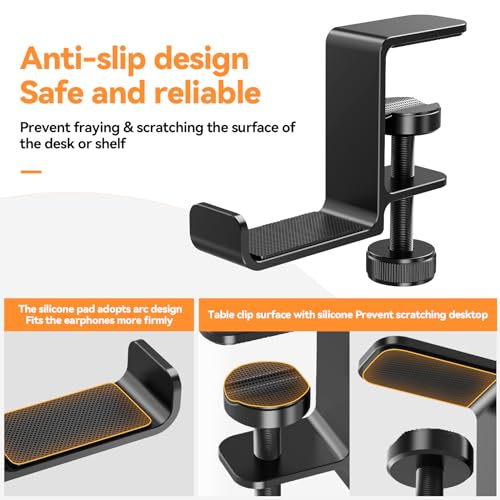 Headphone Hanger Holder Stand-Under Desk Headphone Hanger， Headset Hook Holder Space-Saving Aluminum Stand with Universal Fit for Gaming PC Accessories (Black-1PCS)
