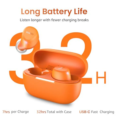 TOZO A1 Wireless Earbuds Bluetooth 5.3 Light Weight in Ear Headphones | IPX5 Waterproof,2 Mics for AI Calls,Immersive Premium Sound Bass Headset with Charging Case,32 EQ via App Orange - color: Orange