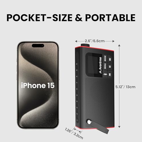 Avantree SP850 – Portable 3-in-1 FM Radio with Bluetooth Speaker | Compact Radio with SD Card MP3 Player, Rechargeable, LED Display & Headphone Jack, Pocket Size with Handheld